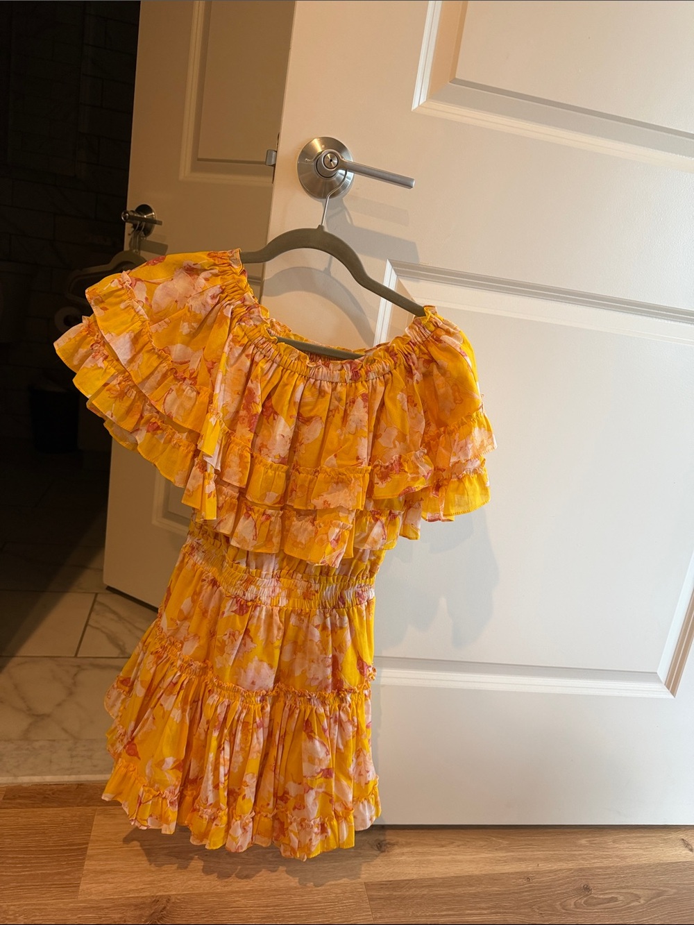 Misa Los Angeles Yellow Floral Off-Shoulder Dress